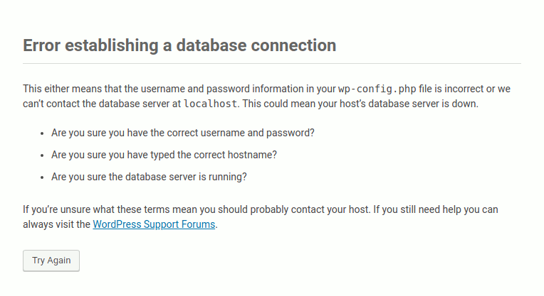 Error Establishing a database connection