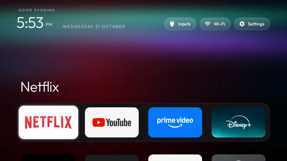 Tampilan Home TV SPC Google TV setelah ganti launcher, tanpa banner iklan